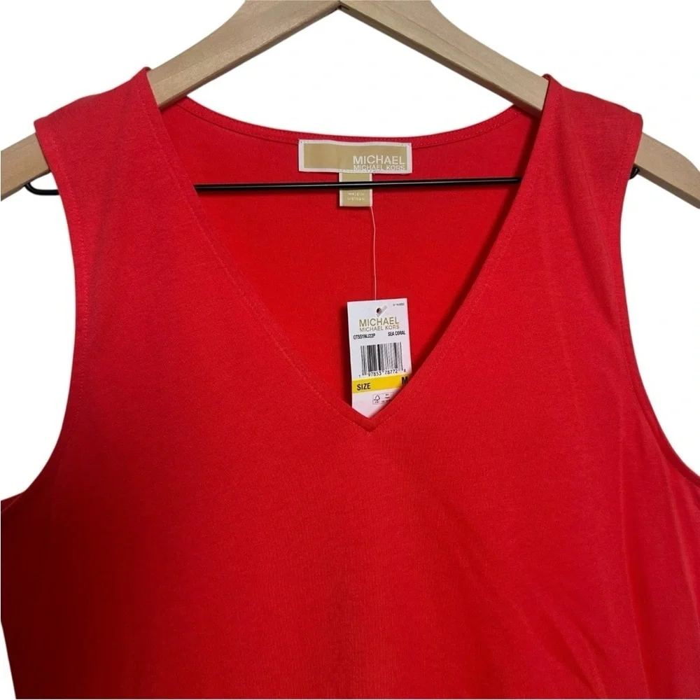 Michael Kors V-neck Top Grommet Side Tie Medium Sleeveless Sea Coral Cotton Work